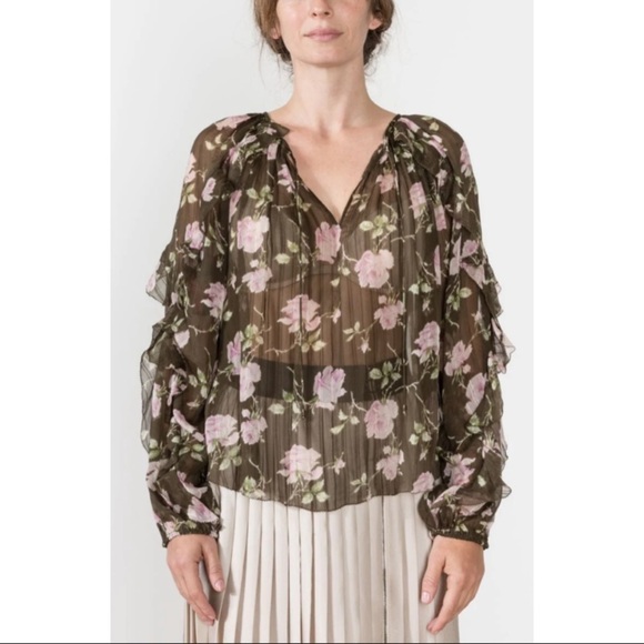 Ulla Johnson Olive Azalea Floral Silk Blouse Top - Picture 2 of 10